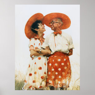 Vintage Summer Couple in Orange Hats Poster