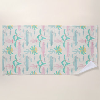 Vintage Summer day under palms with nostalgic cars Beach Towel