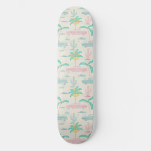 Vintage Summer day under palms with nostalgic cars Skateboard