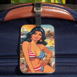Vintage Summer Girl Comics Luggage Tag