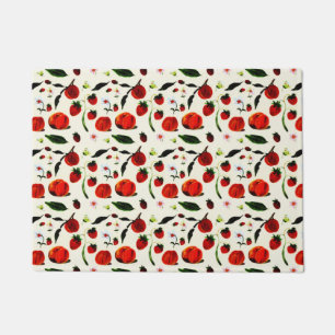 Vintage Summer Peachy Fruit Pink Flowers Butterfly Doormat