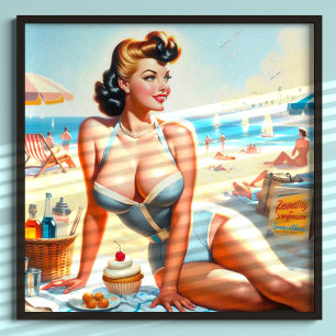 Vintage Summer Pin-Up Girl Poster