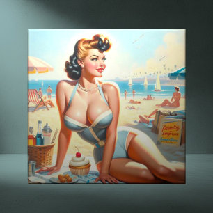 Vintage Summer Pin-Up Girl Tile