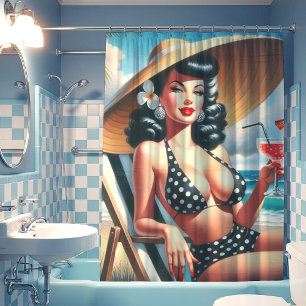 Vintage Summer Pin Up Shower Curtain