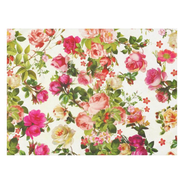 Vintage Summer Pink Rose Peonies Flowers Tablecloth (Front (Horizontal))