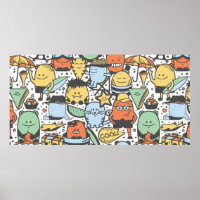 vintage summer seamless pattern with funny monster