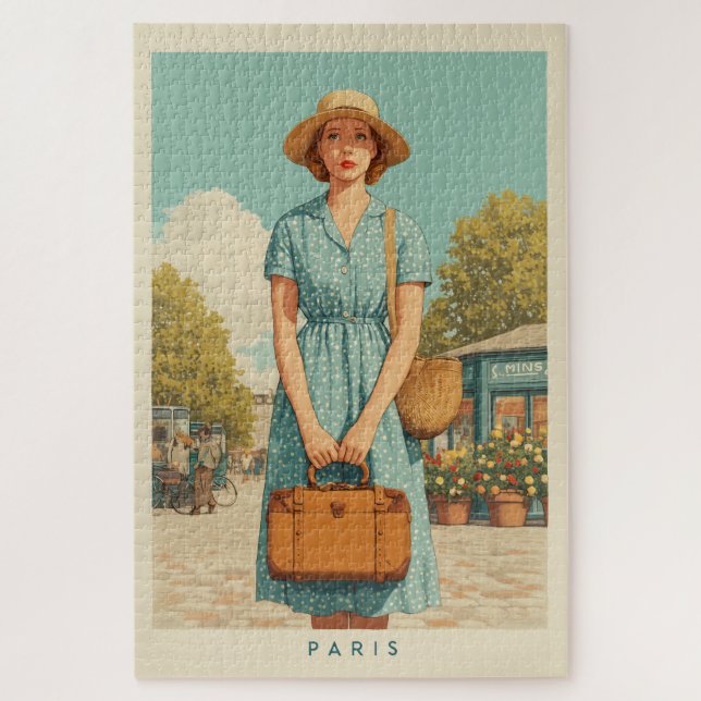 Vintage Summer Stroll in Paris Jigsaw Puzzle (Vertical)