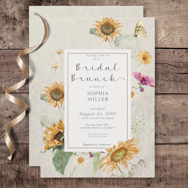 Vintage Summer Sunflower Cream Bridal Brunch Invitation (Vintage Summer Sunflower Cream Bridal Brunch Invitation)