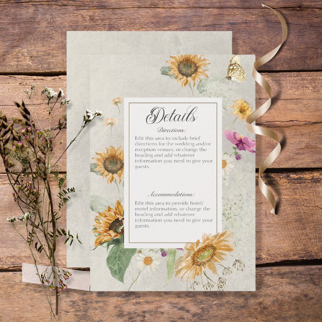 Vintage Summer Sunflower Floral Details Enclosure Card (Creator Uploaded)