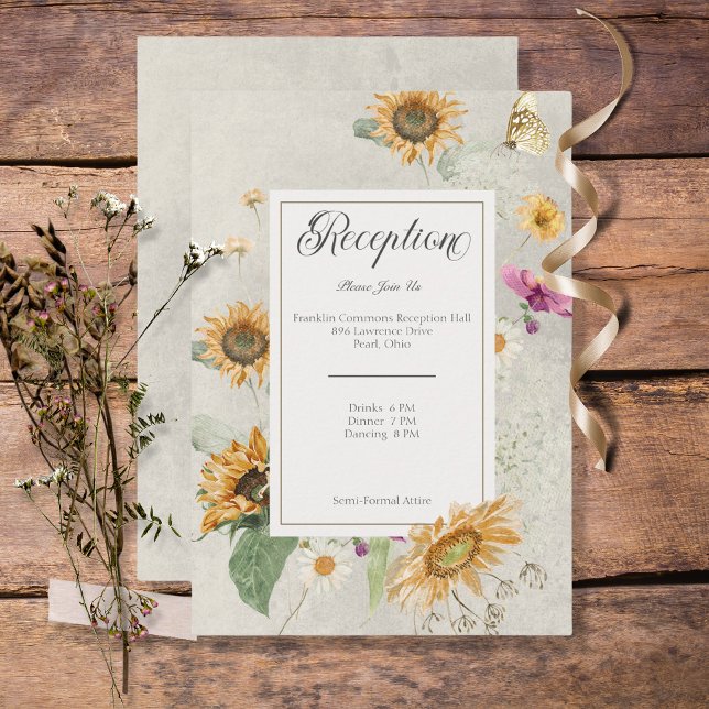 Vintage Summer Sunflower Floral Reception Enclosure Card (Creator Uploaded)
