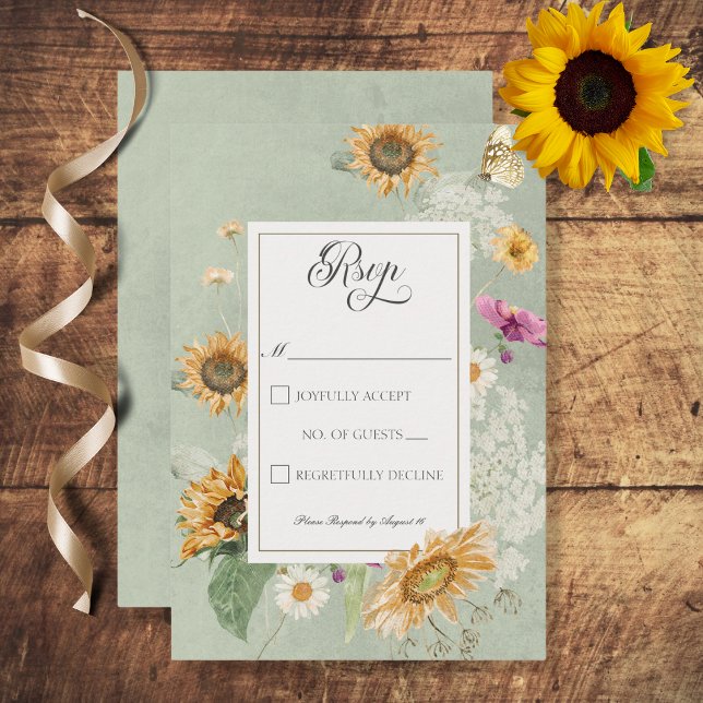 Vintage Summer Sunflower Floral RSVP Card (Creator Uploaded)