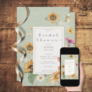 Vintage Summer Sunflower Floral Shower Invitation