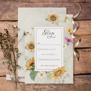 Vintage Summer Sunflower Floral Wedding RSVP Card