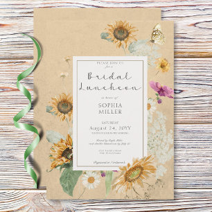 Vintage Summer Sunflower Yellow Bridal Luncheon Invitation