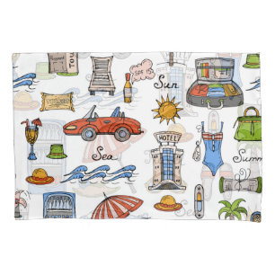 Vintage Summer Symbols Hand-Drawn Pattern Pillowcase