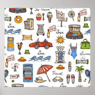Vintage Summer Symbols Hand-Drawn Pattern Poster