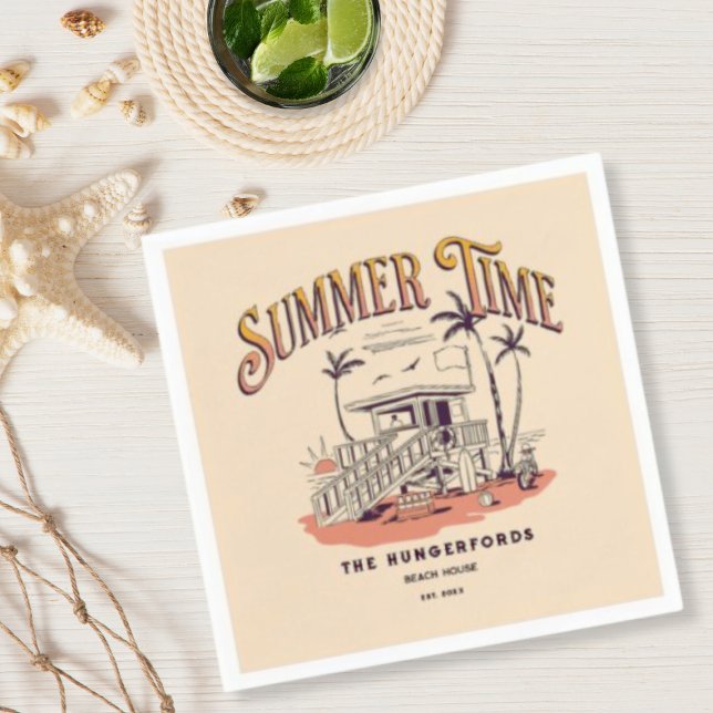 Vintage Summer Time Beach Hut Illustration Napkin (Creator Uploaded)