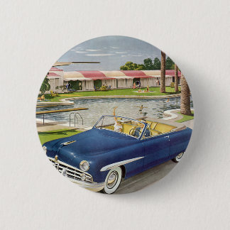 Vintage Summer Vacation, Convertible Car and Motel 6 Cm Round Badge