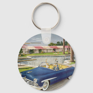 Vintage Summer Vacation, Convertible Car and Motel Key Ring