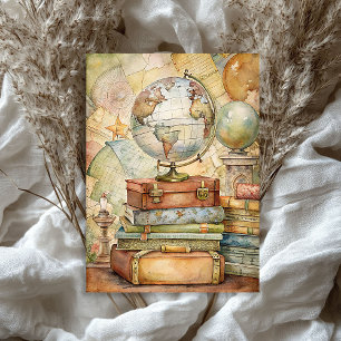 Vintage summer vacation suitcases globe map tissue paper