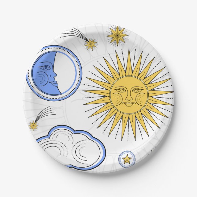 Vintage Sun and Moon Paper Plate (Front)