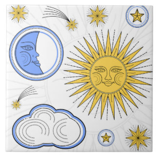Vintage Sun and Moon Tile