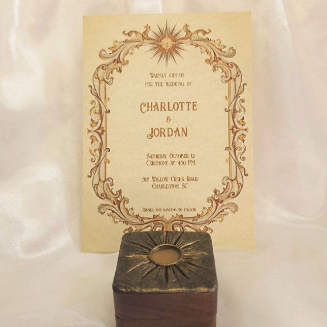 Vintage Sun and Star Wedding Invitation Warm Toned (Creator Uploaded)