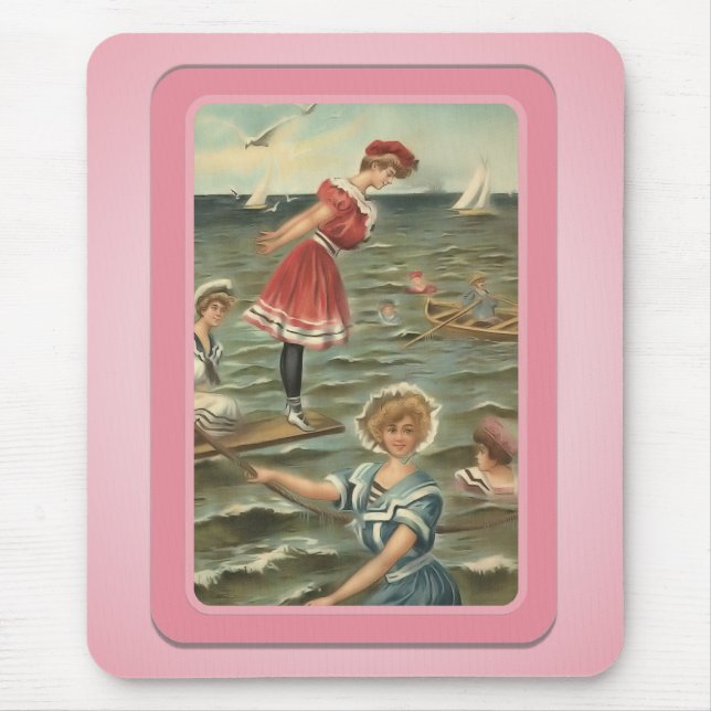 Vintage Sun Bathers Beach Mousepad (Front)