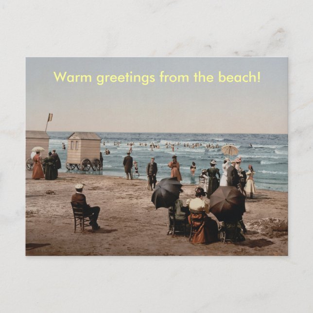 Vintage sun bathing people on the beach postcard (Front)
