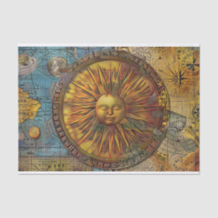 Vintage Sun Map Junk Journal Decoupage Tissue Paper