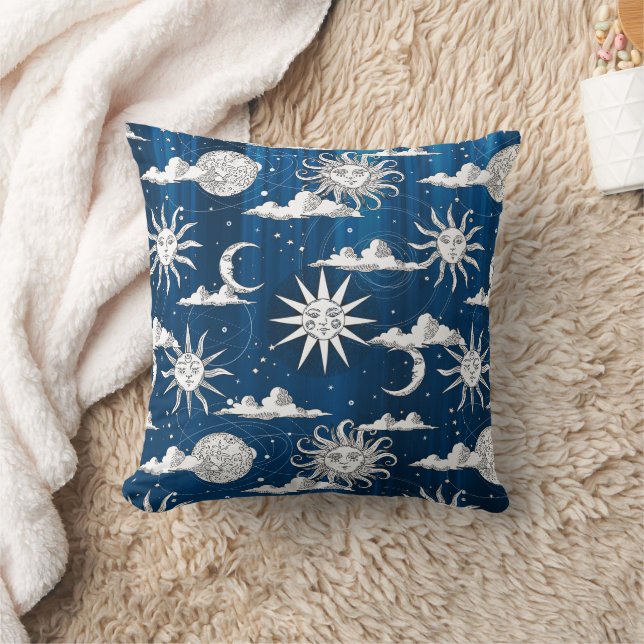 Vintage Sun Moon Celestial Pattern Cushion (Blanket)