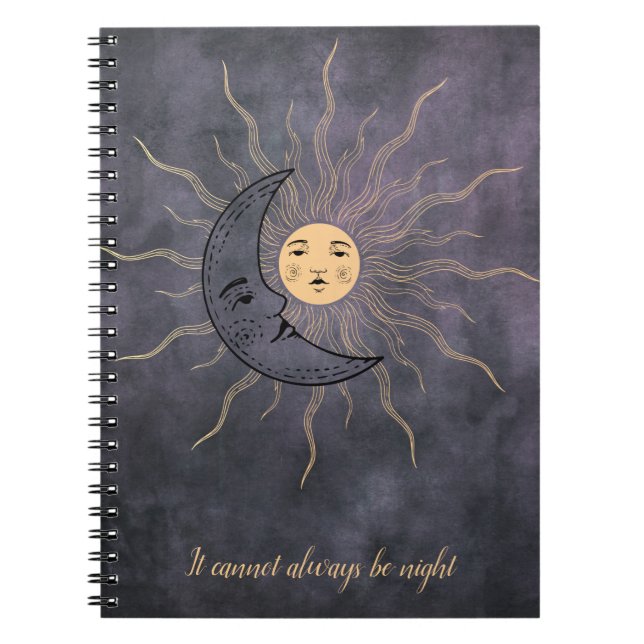 Vintage sun moon gold black purple notebook (Front)