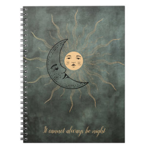 Vintage sun moon gold black smokey green notebook