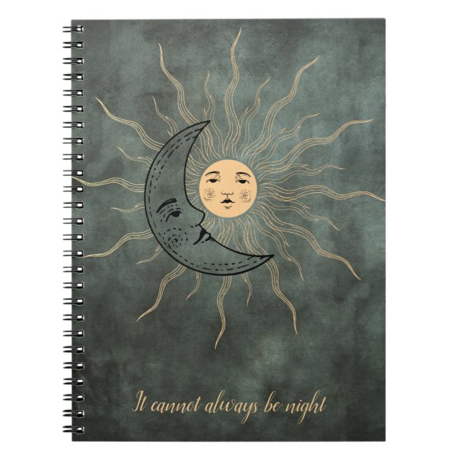 Vintage sun moon gold black smokey green notebook (Front)