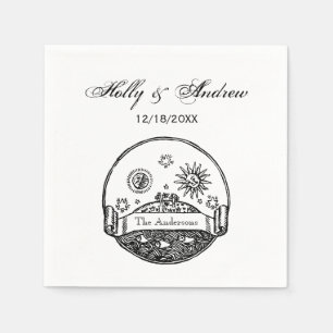 Vintage Sun Moon Stars Ocean Planet Earth Drawing Napkin