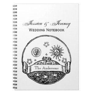 Vintage Sun Moon Stars Ocean Planet Earth Drawing Spiral Notebook