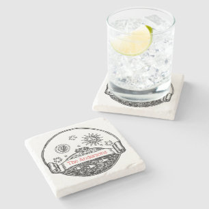 Vintage Sun Moon Stars Ocean Planet Earth Drawing Stone Coaster
