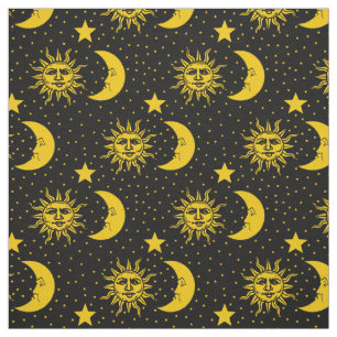 Vintage Sun Moon Stars Pattern Fabric