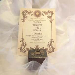 Vintage Sun-Themed Wedding Invitation