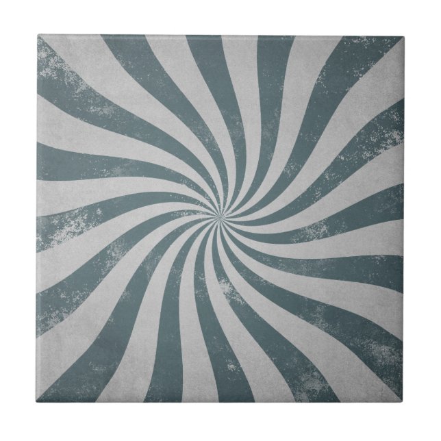 Vintage Sunburst Grey Distressed Wavy Lines Retro Tile (Front)