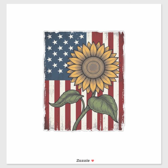 Vintage Sunflower American Flag (Sheet)