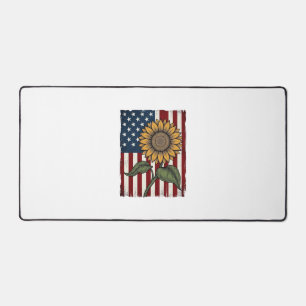Vintage Sunflower American Flag Desk Mat