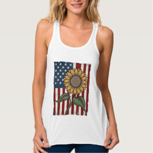 Vintage Sunflower American Flag Singlet