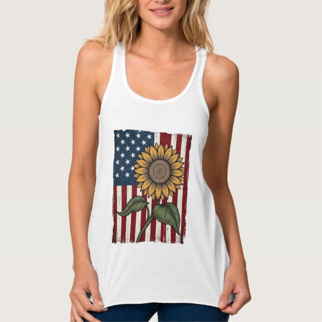 Vintage Sunflower American Flag Singlet (Front)