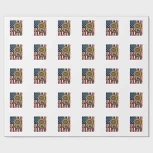 Vintage Sunflower American Flag Wrapping Paper