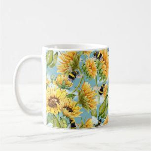 Vintage Sunflower And Bees Seamless Pattern Coffee Mug