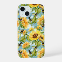 Vintage Sunflower And Bees Seamless Pattern