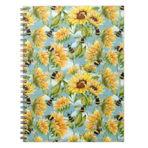 Vintage Sunflower And Bees Seamless Pattern Notebook