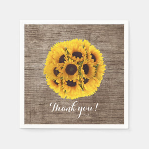 Vintage Sunflower Barn Wood Wedding Thank You Napkin