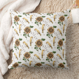 Vintage Sunflower & Birds Vintage Botanical Floral Cushion